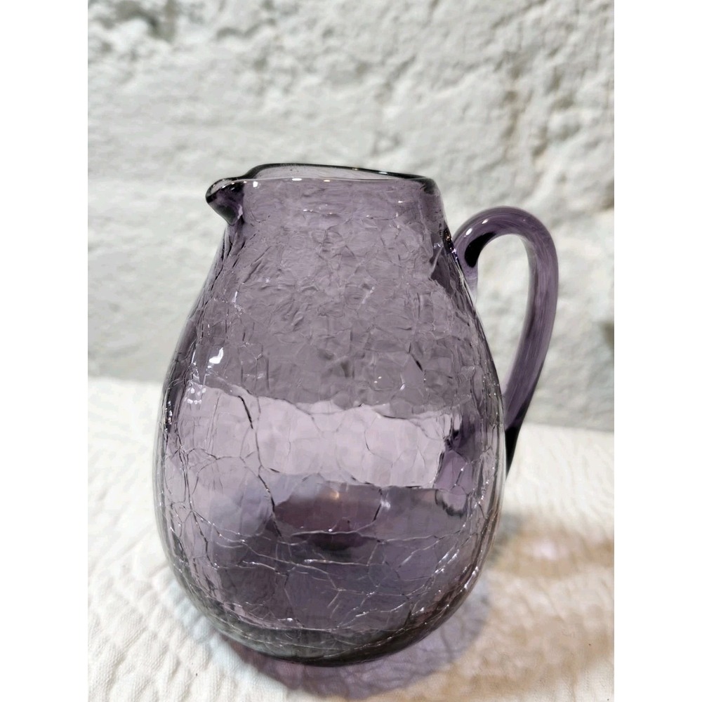Pilgrim Glass 4" Purple Handblown Crackle Glass Creamer, Jug, Small Vase.
